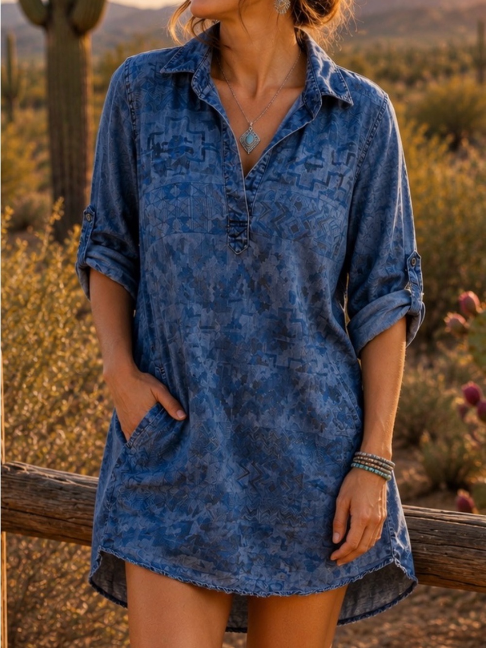 Anthropologie Philosophy Western Blue Chambray Shirt Dress NEW Size S M